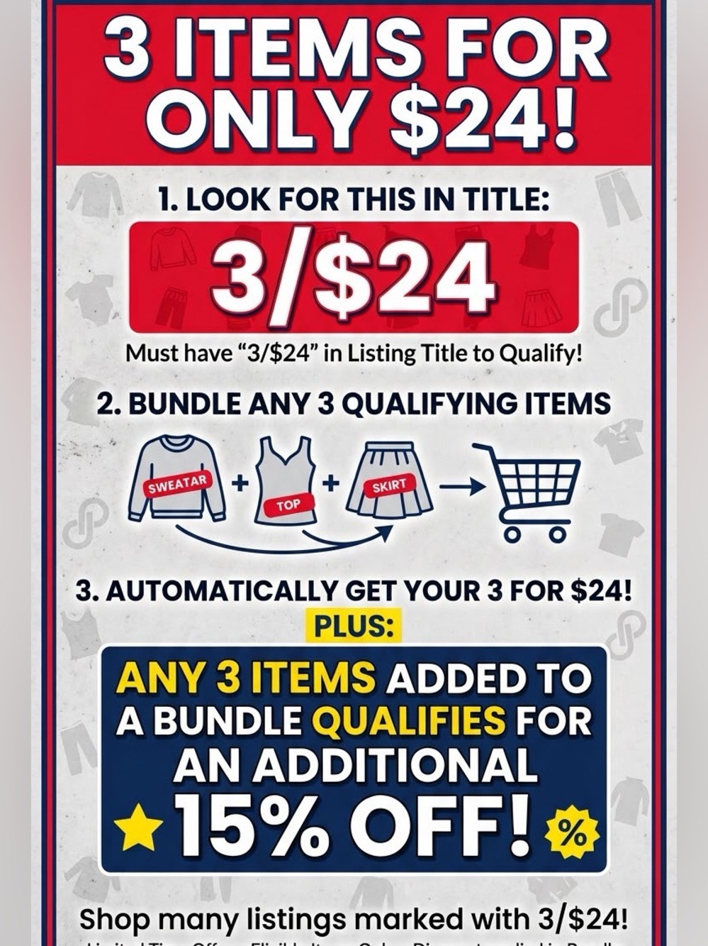 3/$24 sale plus 15% off!